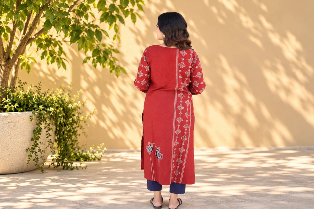Red Cotton Kurti/Hanj Collection