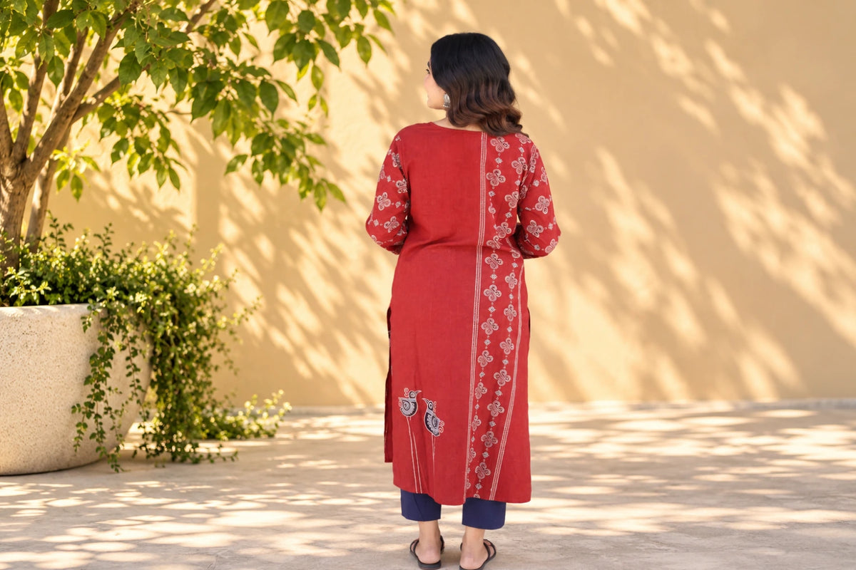 Red Cotton Kurti/Hanj Collection