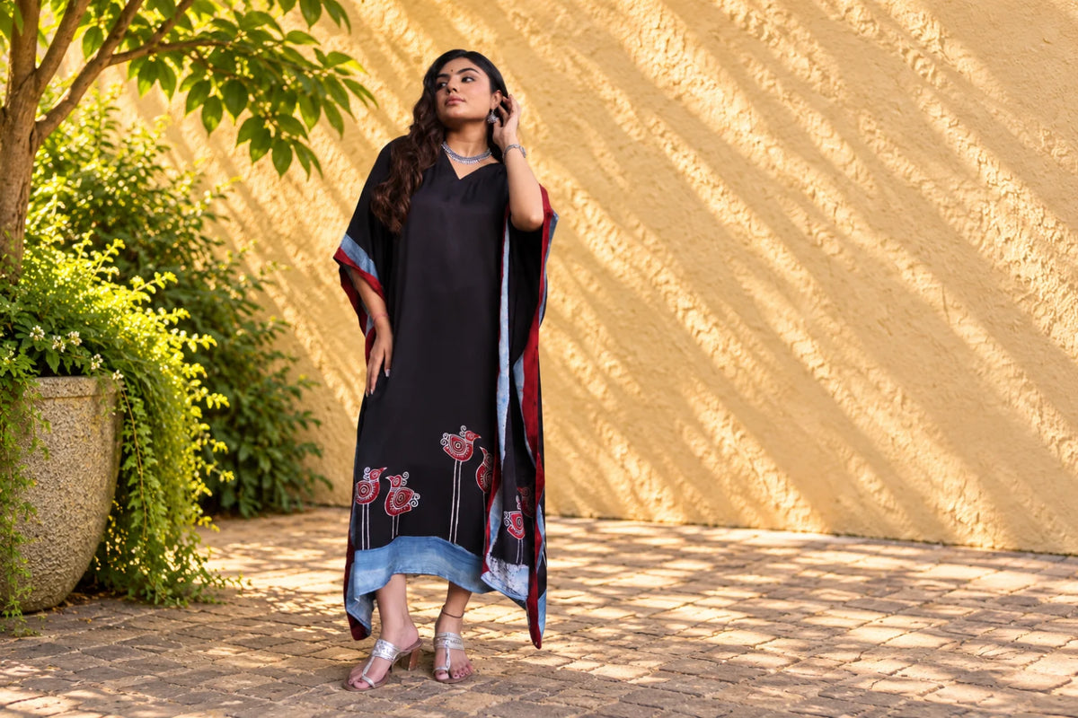 Black Birds-by-the-Shore Modal Kaftan/ Hanj Collection