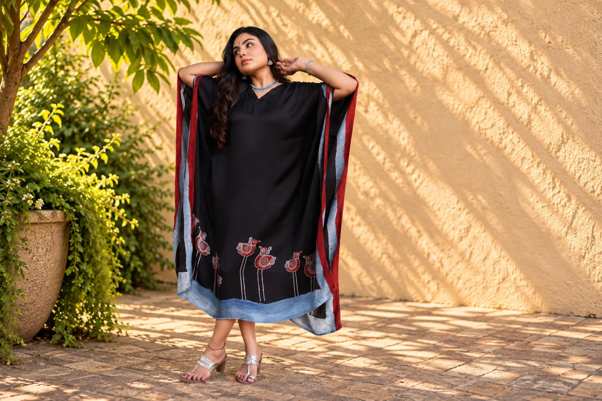 Black Birds-by-the-Shore Modal Kaftan/ Hanj Collection