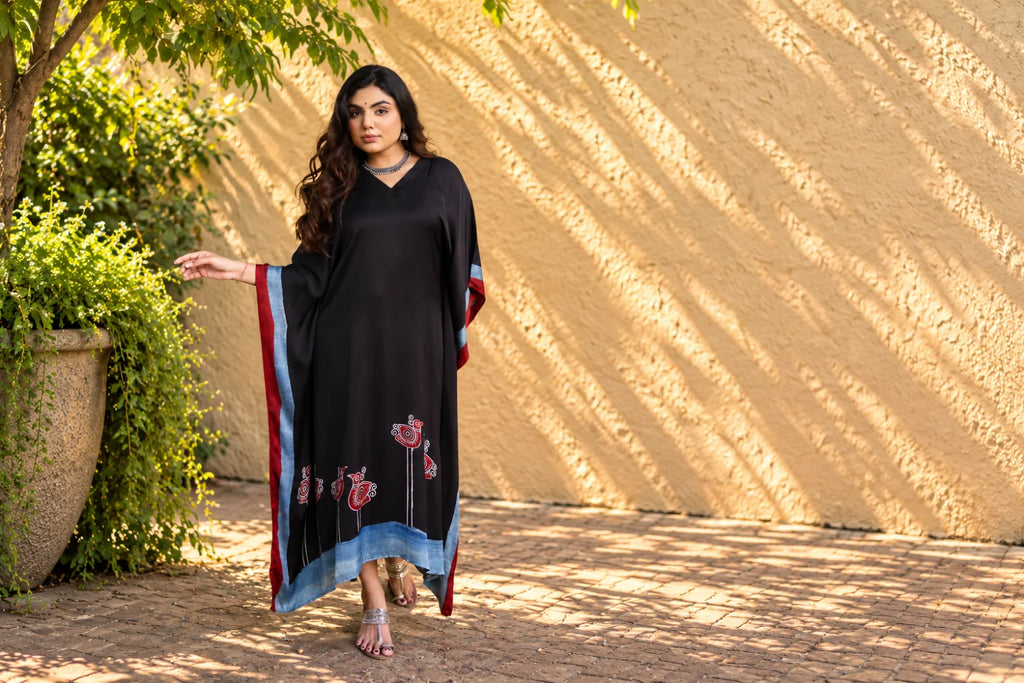 Black Birds-by-the-Shore Modal Kaftan/ Hanj Collection