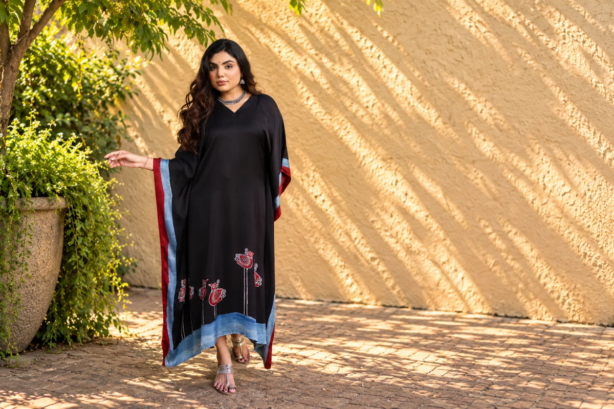 Black Birds-by-the-Shore Modal Kaftan/ Hanj Collection