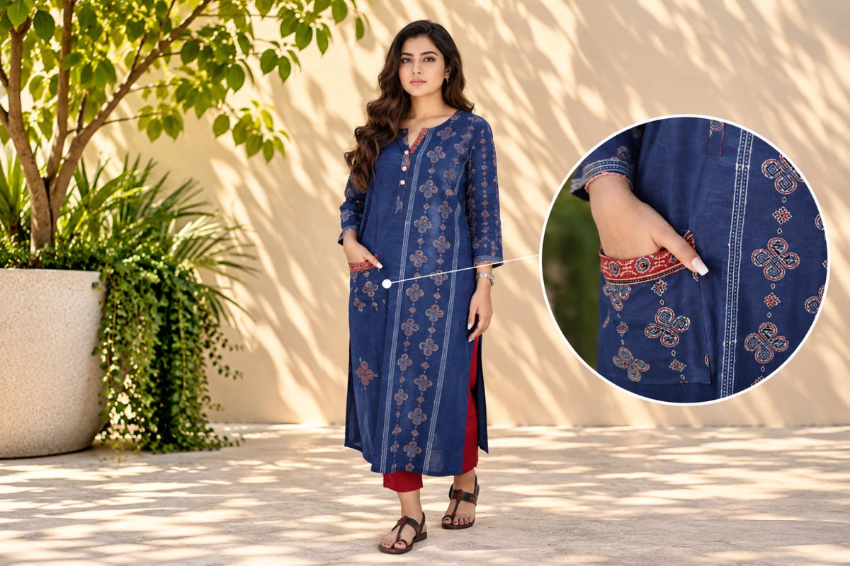 Indigo Cotton Kurti/Hanj Collection