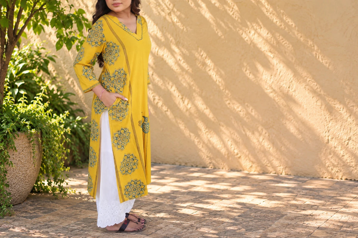 Green Cotton Kurti/Hanj Collection