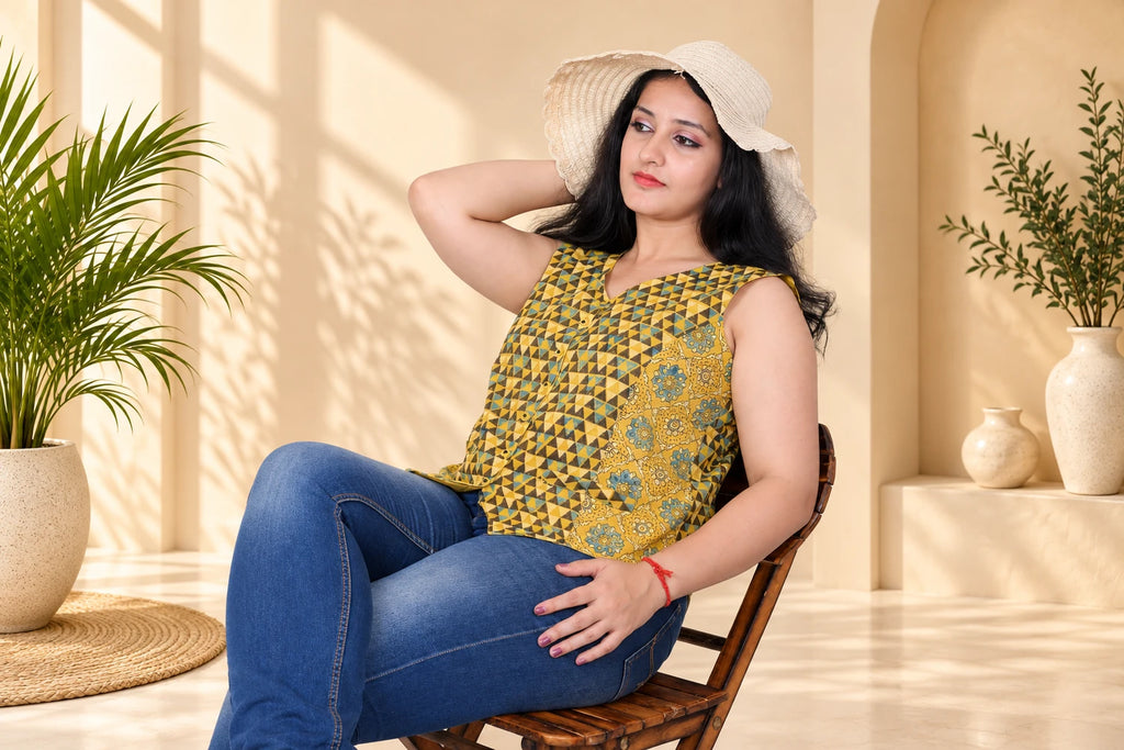 Yellow Floral-Geometric Printed Vest