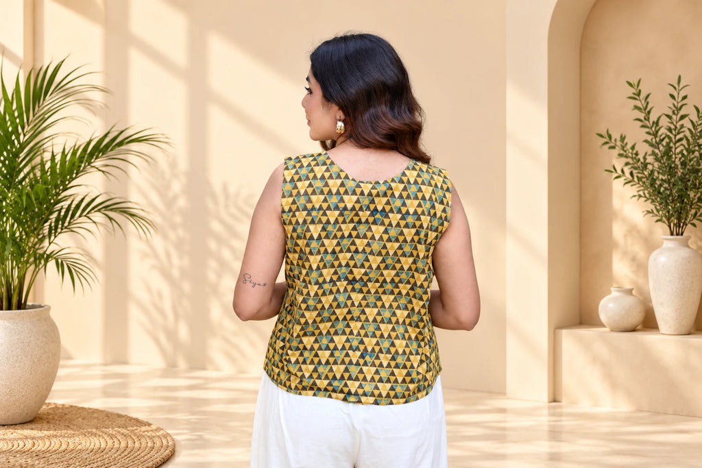 Yellow Floral-Geometric Printed Vest
