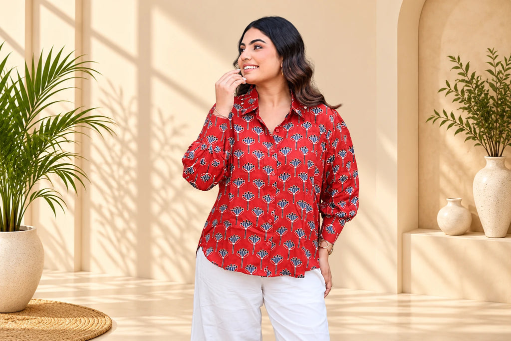 Red Floral Modal Shirt
