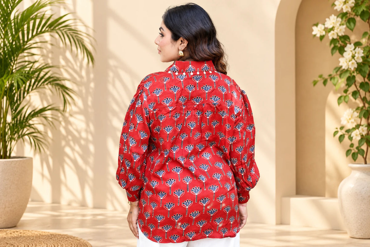 Red Floral Modal Shirt