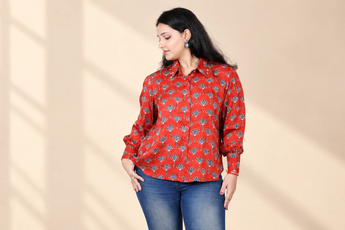 Red Floral Modal Shirt