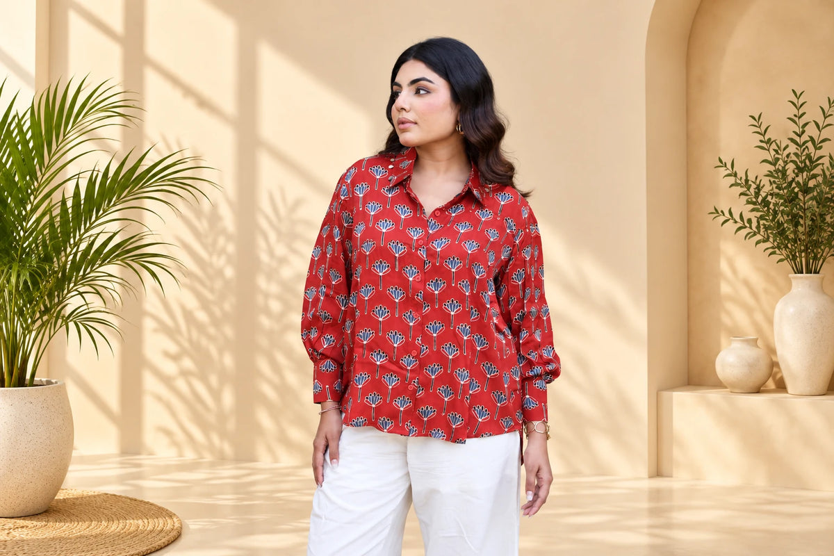 Red Floral Modal Shirt