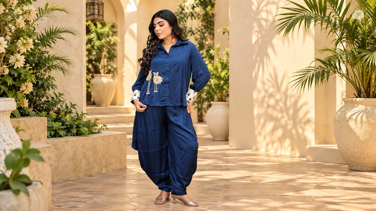 Blue Hand-Embroidered Modal Shirt