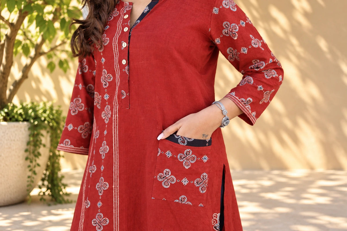 Red Cotton Kurti/Hanj Collection