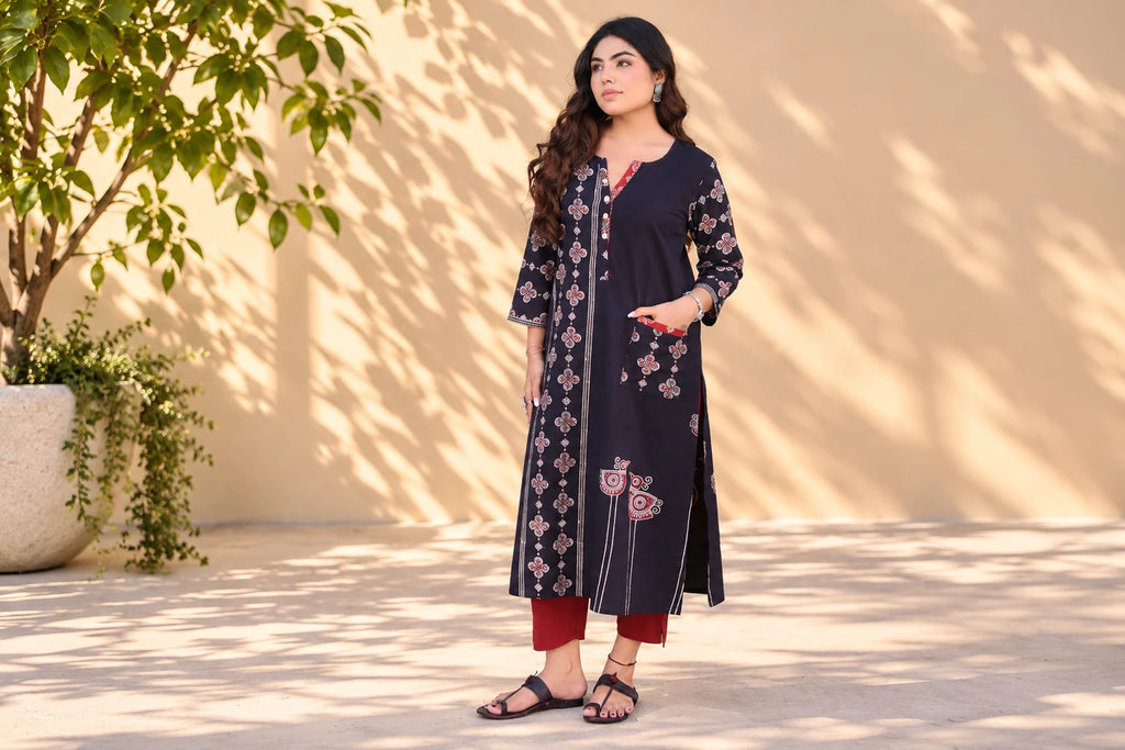 Black Cotton Kurti/Hanj Collection