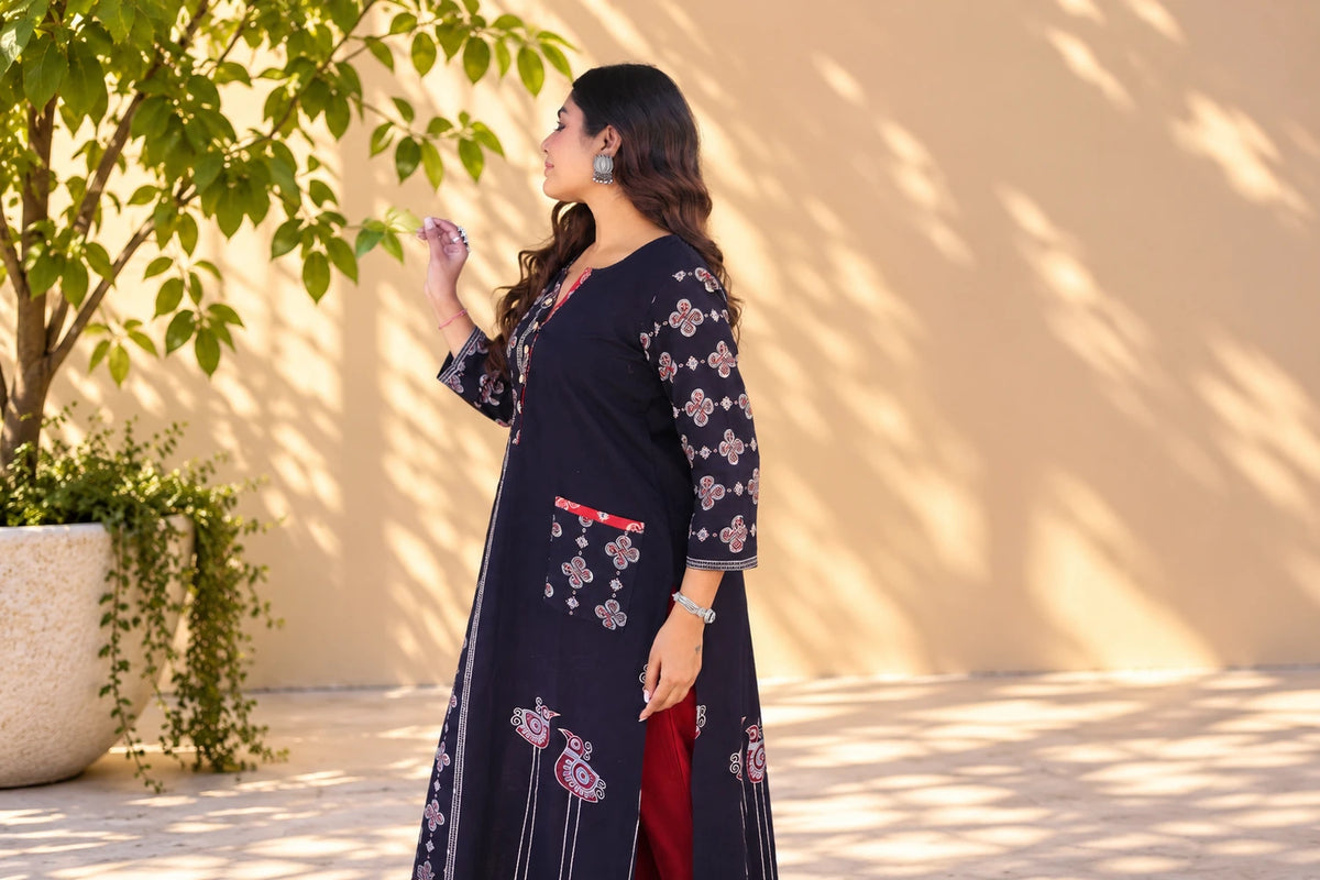Black Cotton Kurti/Hanj Collection
