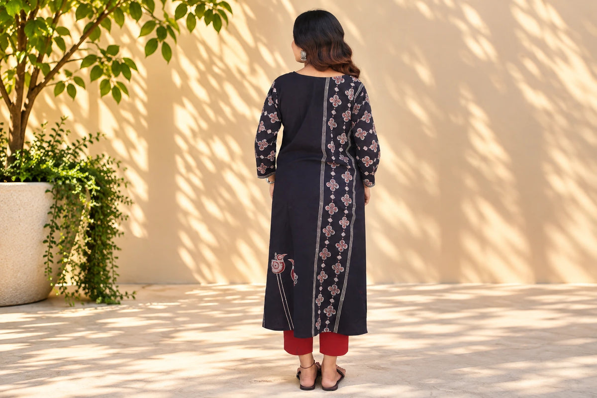 Black Cotton Kurti/Hanj Collection