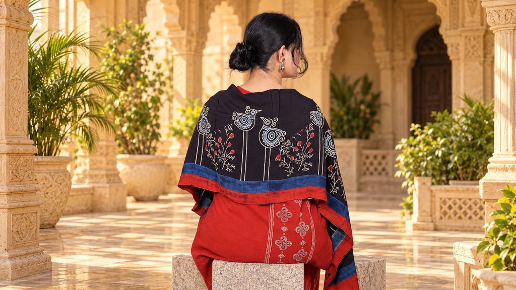 Black Embellished Modal Dupatta/ Hanj Collection