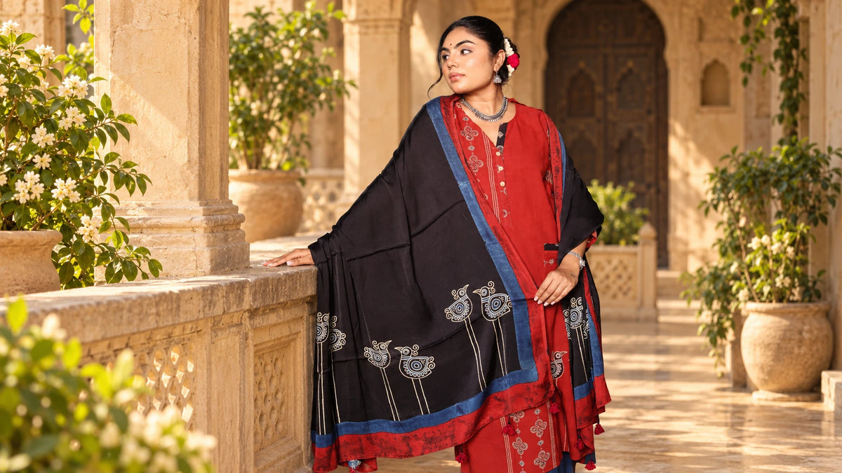 Black Embellished Modal Dupatta/ Hanj Collection
