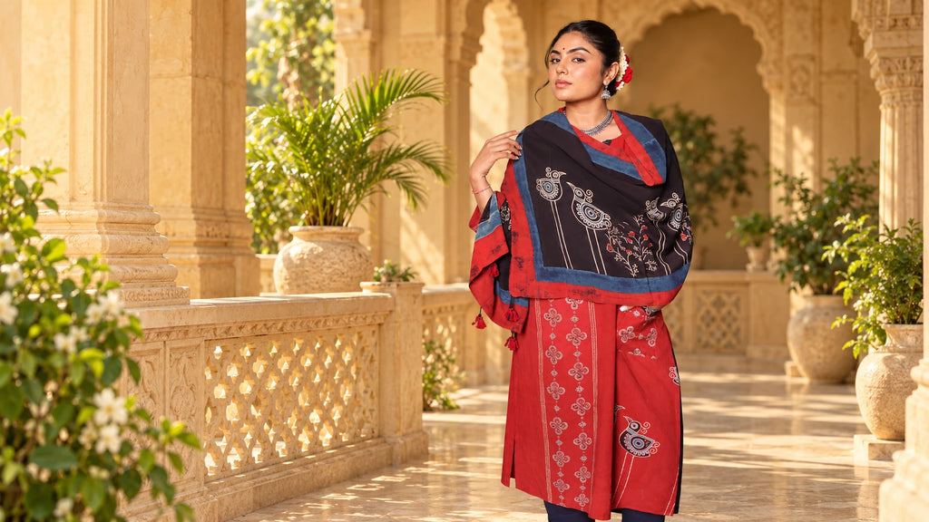 Black Embellished Modal Dupatta/ Hanj Collection